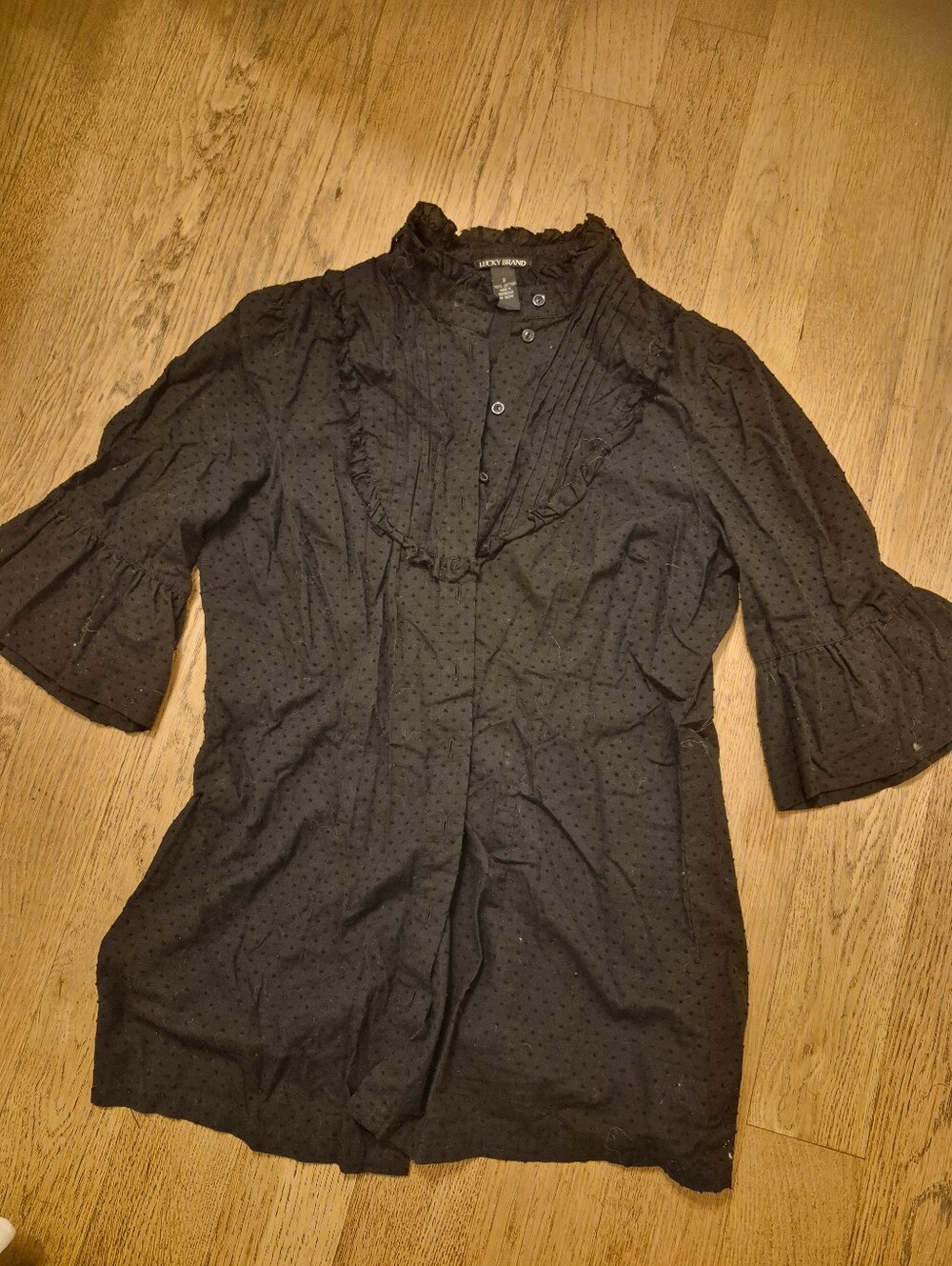 Lucky Brand Black Swiss Dot Ruffle Button-Front Blouse